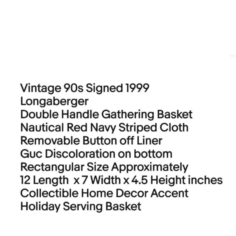 Vtg 90s Longaberger Med Gathering Basket Double Handle Nautical Striped Liner